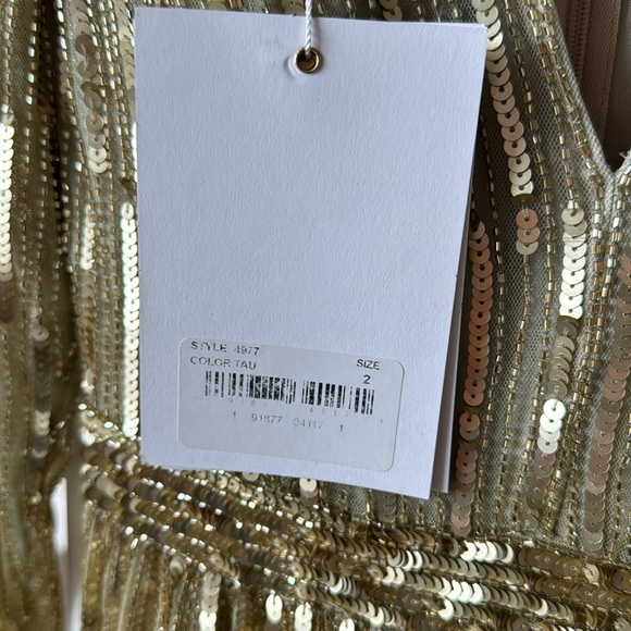 Mac Duggal SEQUINED V NECK ILLUSION SLEEVE A LINE GOWN - Picture 7 of 10